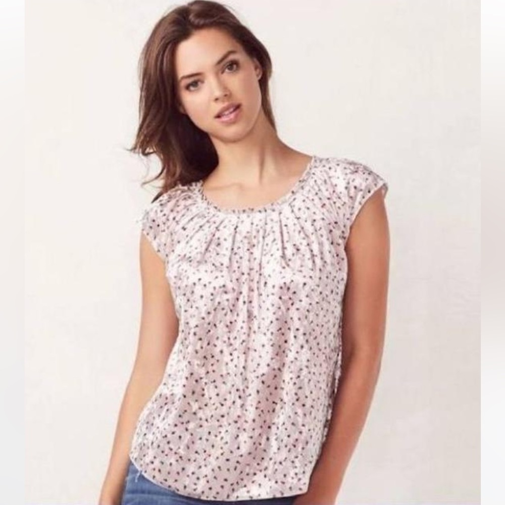 LC Lauren Conrad Pink Rose Print Crushed Velvet Top Size Large